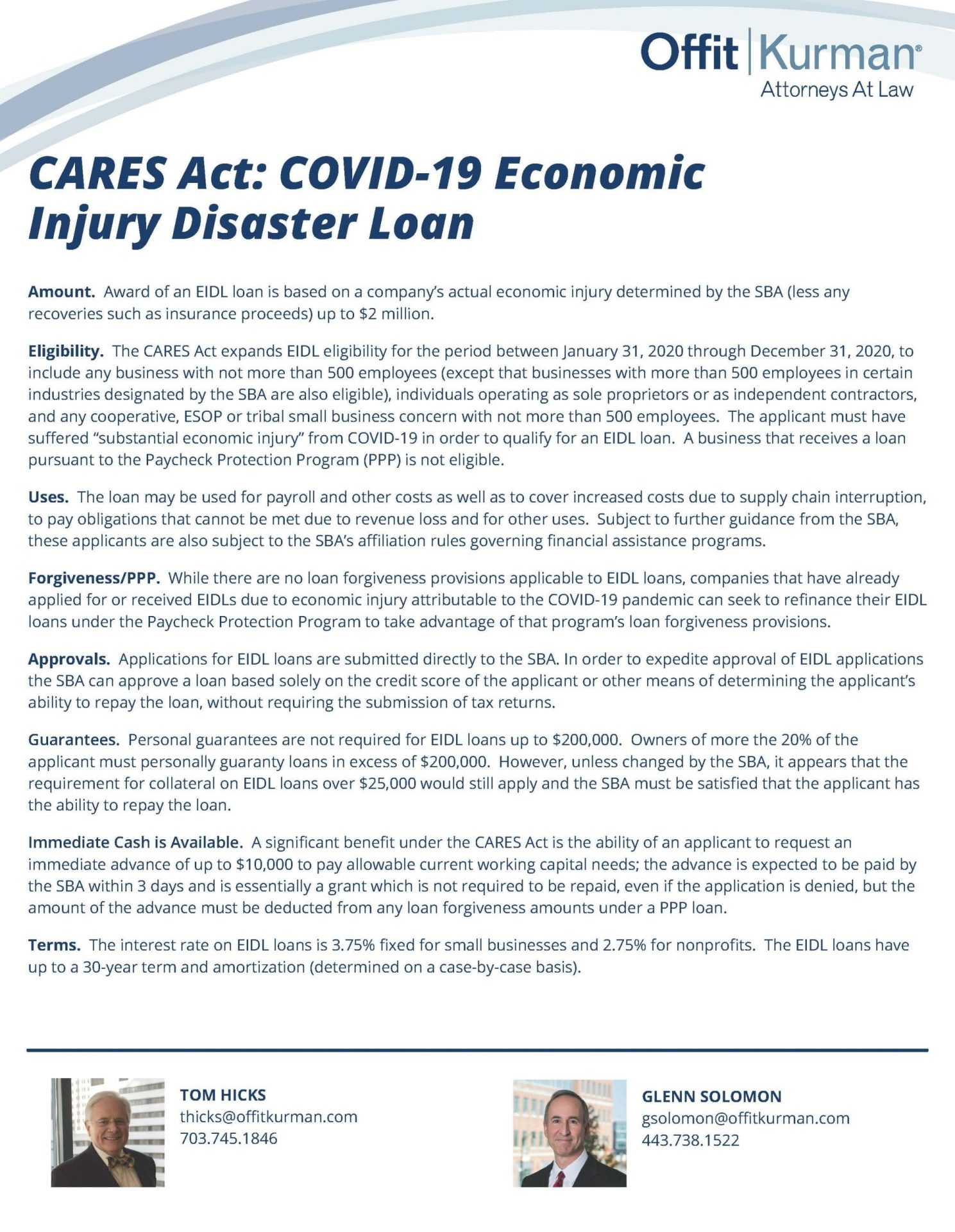 CARES Act- Covid-19 Economic Injury Disaster Loan