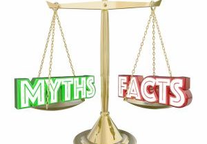 3D Illustration of the words Myths vs Facts on a scale