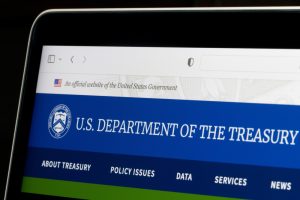 Homepage of the U.S. Department of the Treasury website is seen on a laptop computer.
