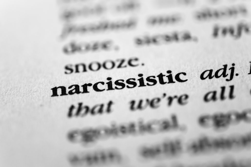 close-up of the word narcissistic in the dictionary